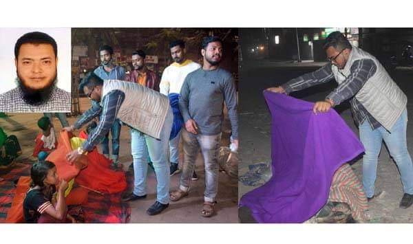 গভীর রাতে শীতার্তদের মাঝে মাসুদ ভূইয়া’র কম্বল বিতরণ
