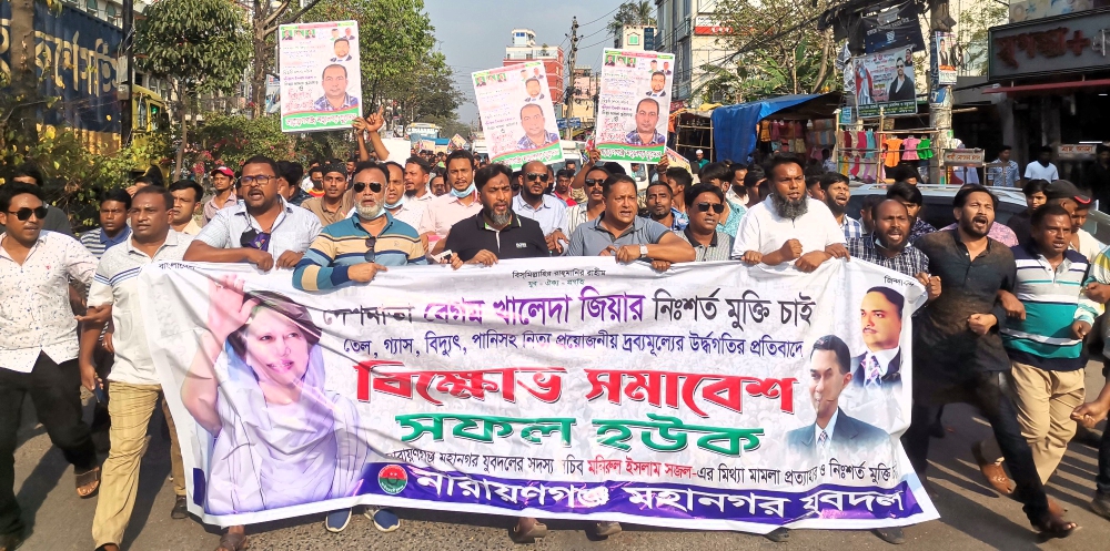 দ্রব্যমূল্য বৃদ্ধির প্রতিবাদে মন্তুর নেতৃত্বে মহানগর যুবদলের বিক্ষোভ